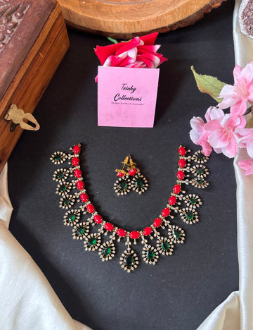 Emerald with navaratna diamond look necklace