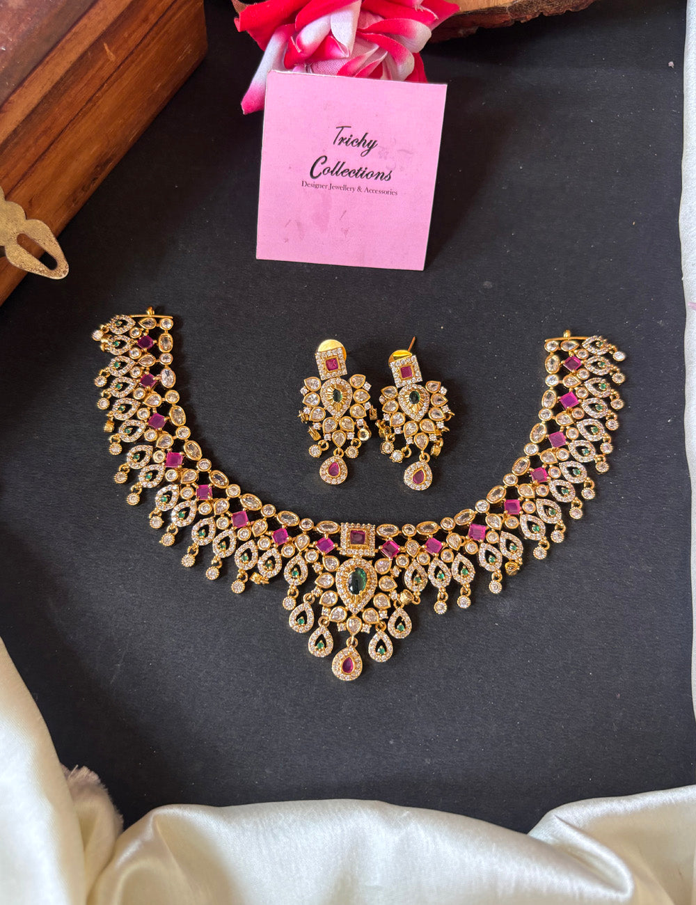 Aksha multi ruby and emerald necklace